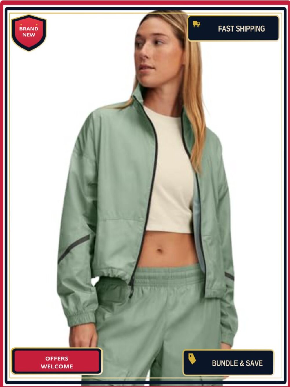 Unstoppable Woven Sheen Jacket for Women - Water-Resistant Zip-Up Shell